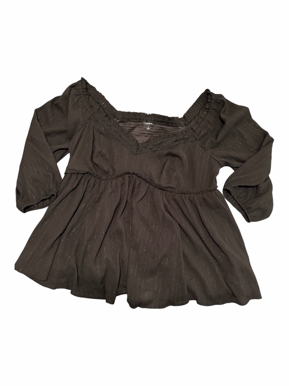 Torrid Black And Metallic Pinstripe Peplum Blouse Size 1